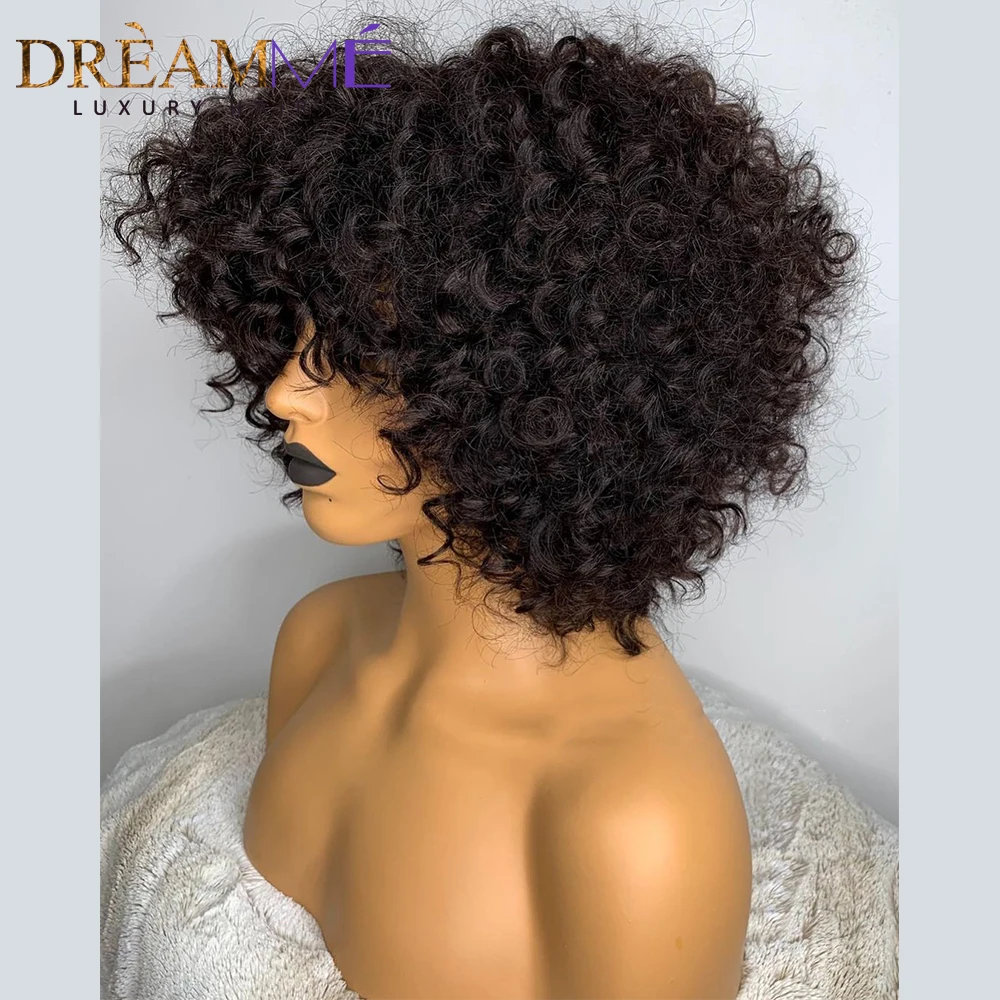 180% плотность афро кудрявые короткие стрижки боб парики с челкой Бразильские