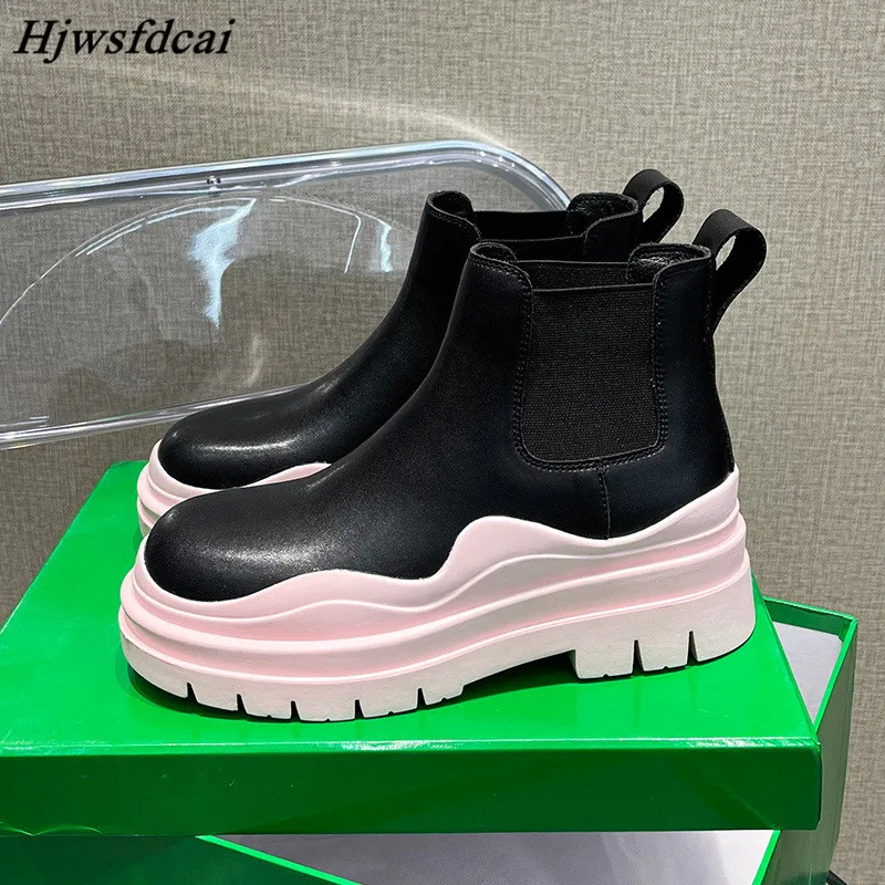 

2021 Designer Brand Women's Boots Candy Color Sole Ankle Boots Genuine Leather Round Toe Shoes Fashion Street Style Riding Boots