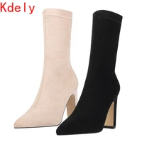 2020 winter fashion women boots beige pointed toe elastic ankle boots heels shoes autumn winter female socks boots