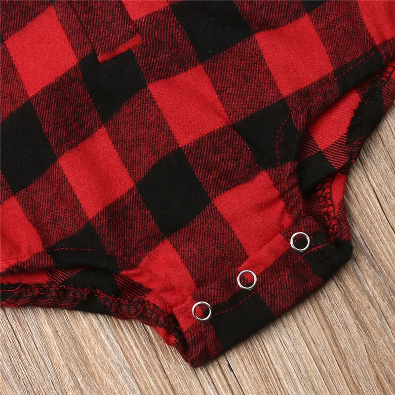 0-24M Christmas Baby Girls Clothes Long Sleeve Red Black Plaid Rompers Back Elk Print Boys Shirt Toddler Xmas Jumpsuits | Детская одежда