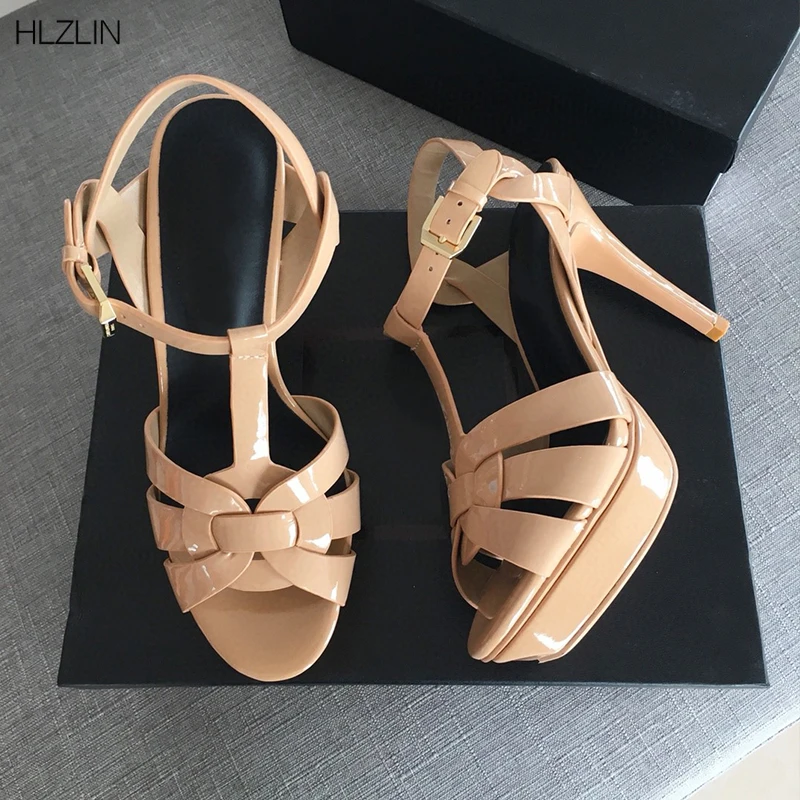 

2020 new style, leather waterproof platform fish mouth sandals cross belt Stiletto Club runway sexy model high heel shoes woman