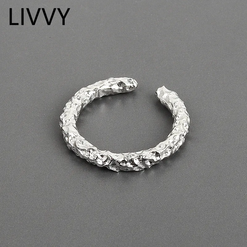 

LIVVY Silver Color Opening Ring Classic Simple Geometric Arc Handmade Jewelry Gifts for Women Adjustable 2021 Trend