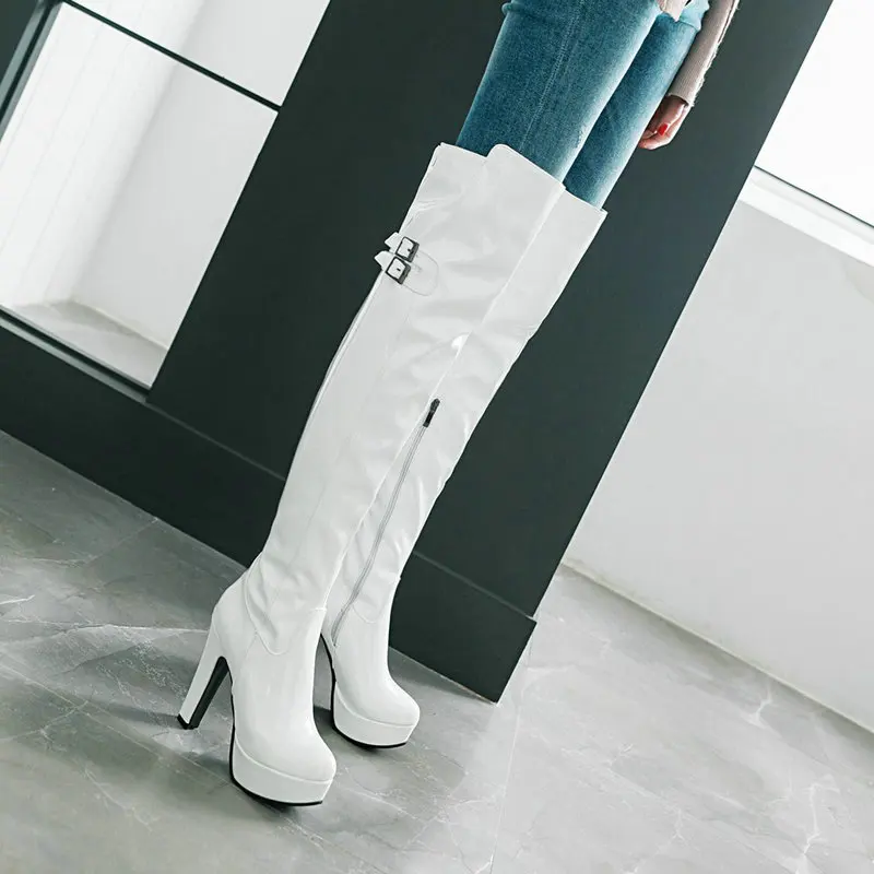 Женские лакированные ботфорты из искусственной кожи черные или красные высокие