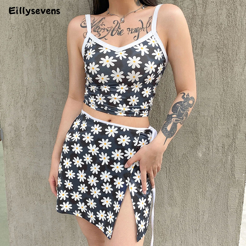 Женская мини юбка с принтом маргариток модная сексуальная Летняя асимметричная