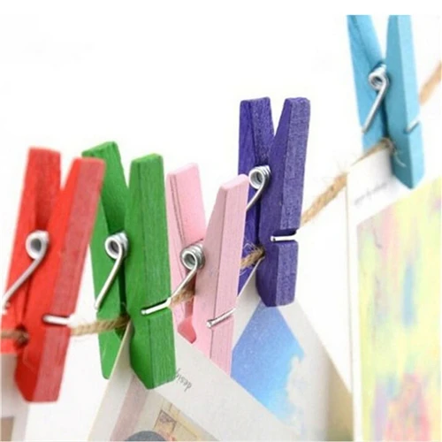 

50 Pcs/lot Mini Wooden Craft Pegs Clothes Paper Photo Hanging Spring Clips Clothespins For Message Cards 30mm Random Color