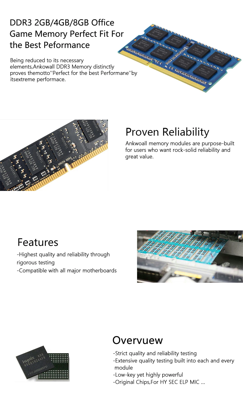 Ankowall ram DDR3 8GB 1866MHz настольная память 240pin 1,5 V 8GB DIMM