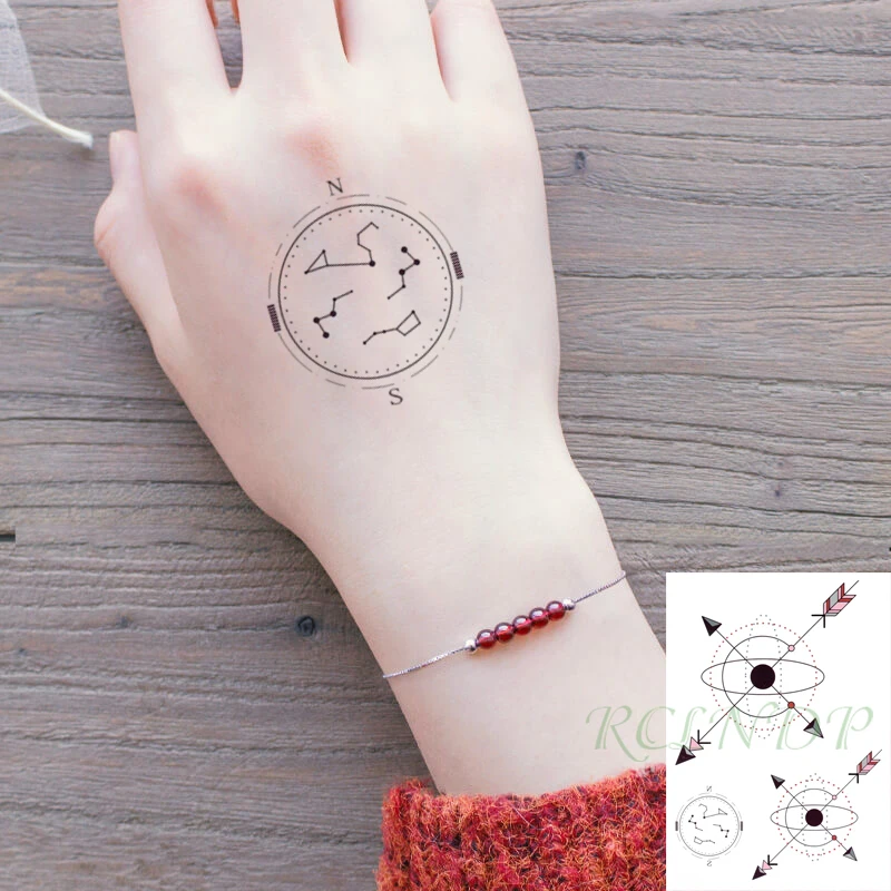 

Waterproof Temporary Tattoo Sticker Compass Arrow Planet Trajectory Pattern Fake Tatto Flash Tatoo Arm Art for Men Women Kids