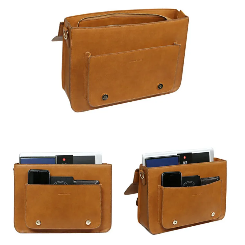 

New Unisex British Vintage Leather Handbag Business Briefcase Men Women 13.3" Laptop Bag Schoolbag Shoulder Bag Textbook Bags