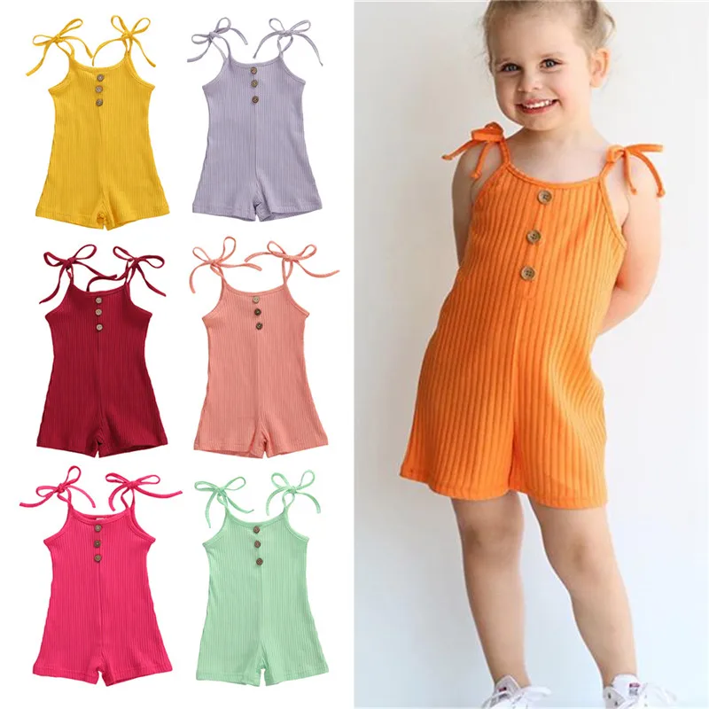 

Newborn Toddler Baby Boy Girl Knitted Cotton Romper Baby Lace-up Summer Sleeveless Rib-Jumpsuit Clothes Outfits 7 Colors