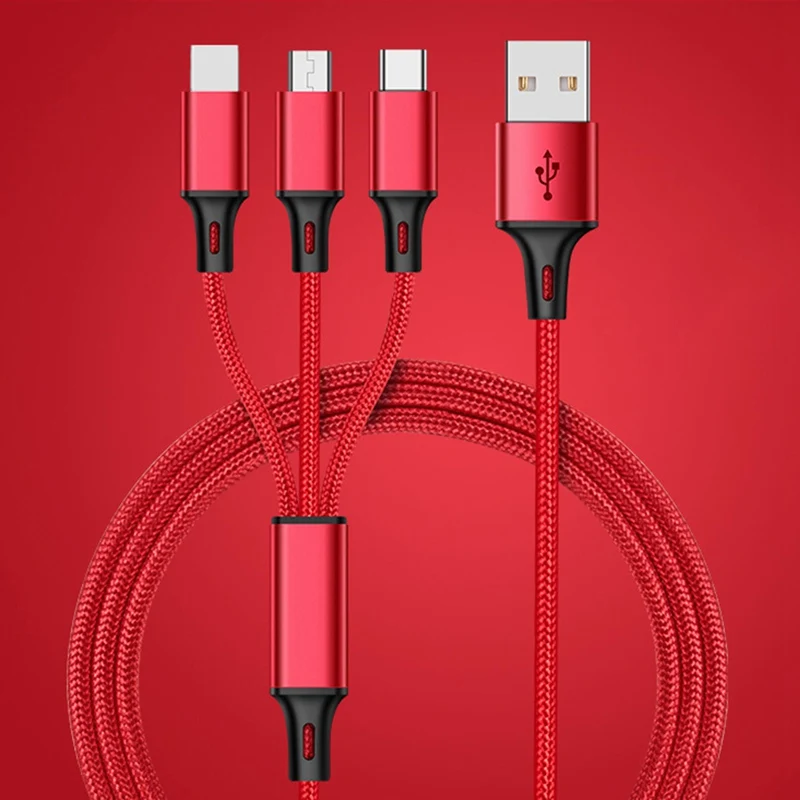 Musyue 3 в 1 USB кабель для iPhone samsung huawei Xiaomi usb type C кабель Micro USB кабель 3A телефонный кабель для iPhone 7 8 Plus XR - Цвет: Red