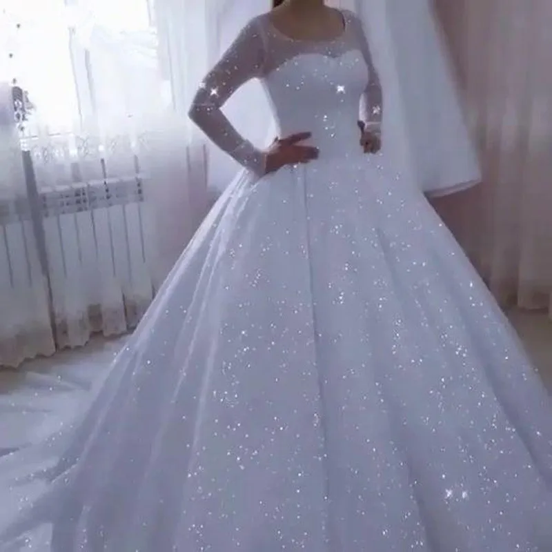 Свадебные платья с блестками Vestido De Noiva 2020 бальное платье длинными рукавами