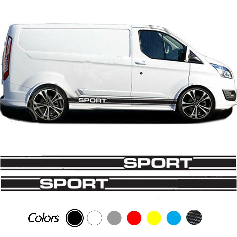 

Car Stickers for Ford Transit Custom Sport Side Racing Stripes SWB LWB Graphic Decals 2Pcs