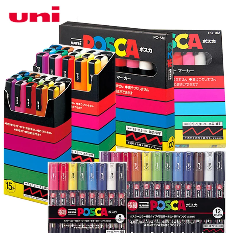 UNI POSCA Marker Pen Set POP Poster Advertising Graffiti Pen Marker Color Bright Multicolor Pen PC-1M PC-3M PC-5M