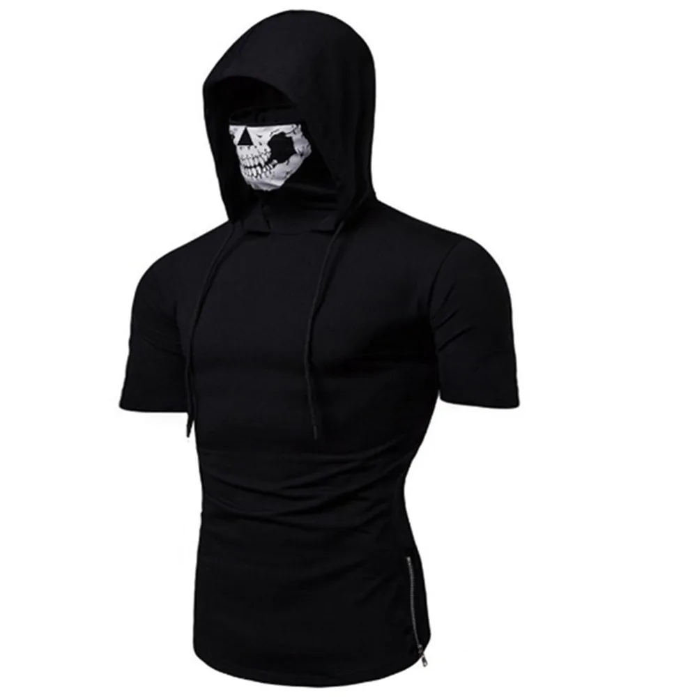 Новинка Мужская стрейчевая фитнес Форма ninja футболка с капюшоном и коротким