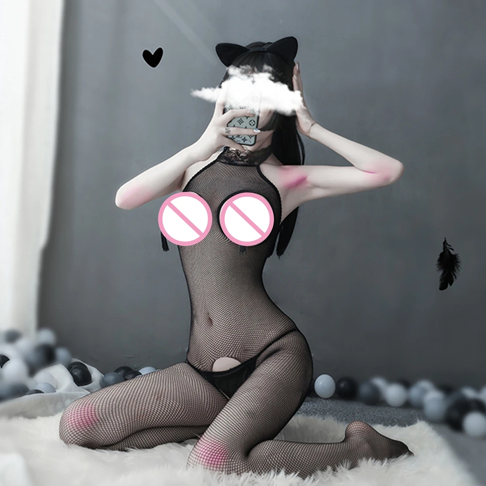 Черные пикантные сетчатые колготки в сетку облегающий костюм сеточку Для женщин