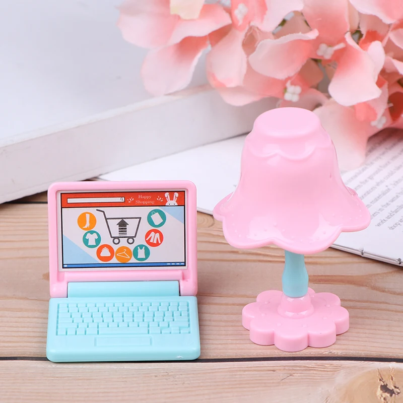 

Cute Miniature Furniture Doll Role Playing Props Worktable Table Doll Accessories Lamp + Computer