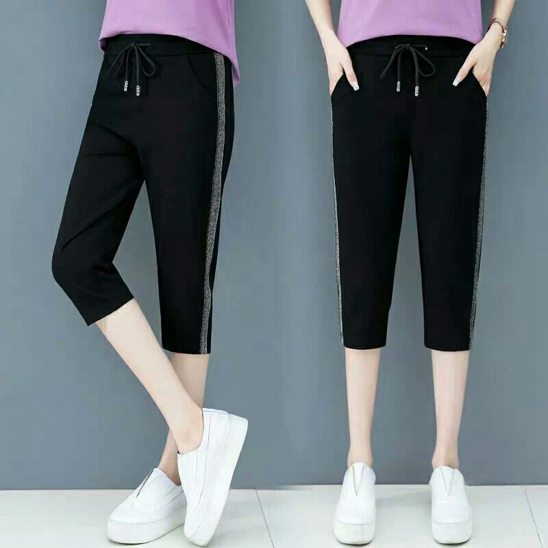Капри женские спортивные штаны 2020 летние корейский стиль высокая талия размера