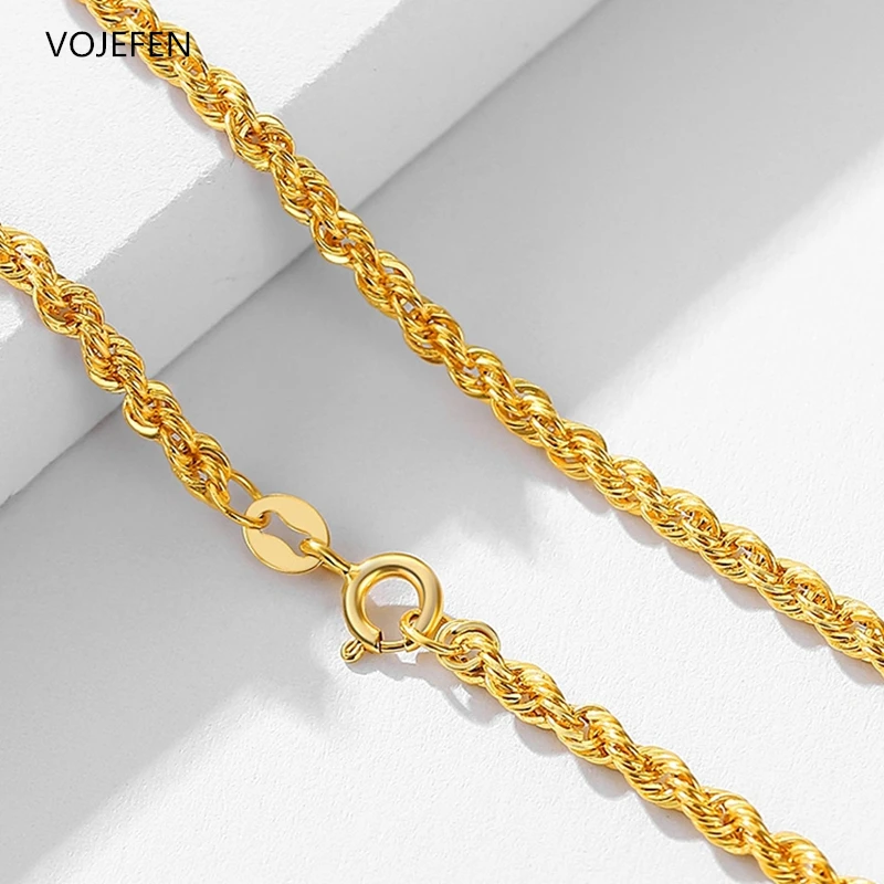 

VOJEFEN AU750, веревочная цепочка, 18k, женская и мужская оплетка, 1,8 мм, крученая цепочка, чокер, Изящные Ювелирные изделия