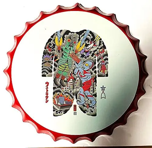

Tin Sign Bottle Cap Metal Tin Sign Creative Japanese Monster , Round Metal Signs for Home