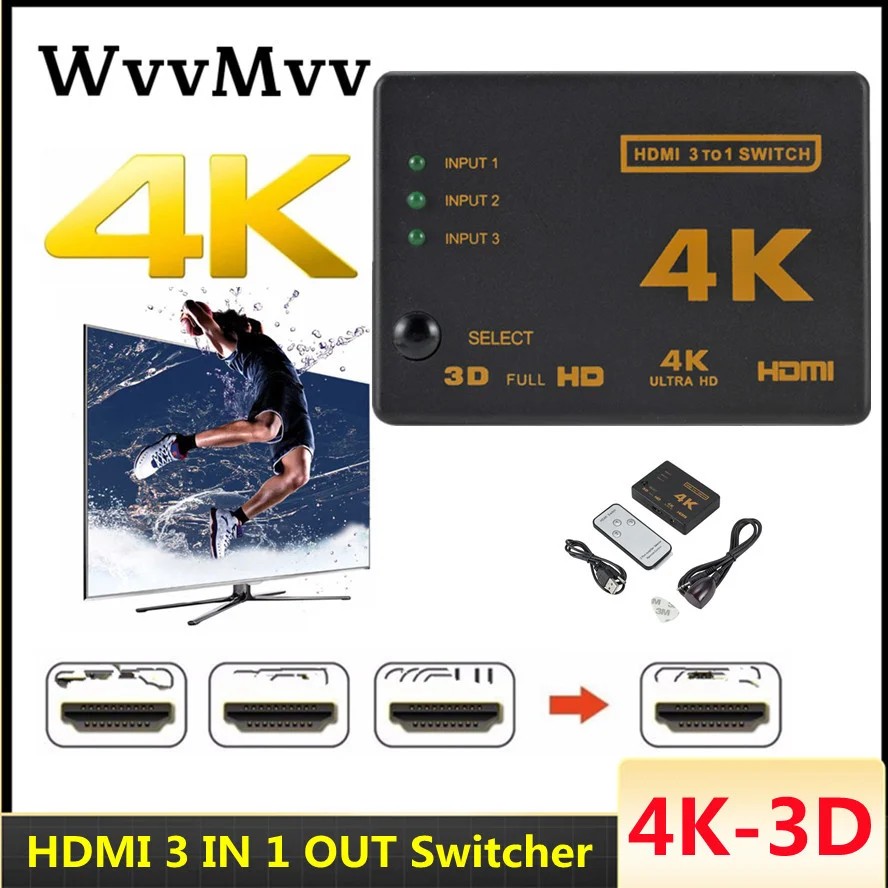 

3 in 1 Out HDMI-compatible Switcher Splitter 3 Port 1080P Switch Selector Splitter Box Ultra HD for HDTV Xbox PS3 PS4 Multimedia