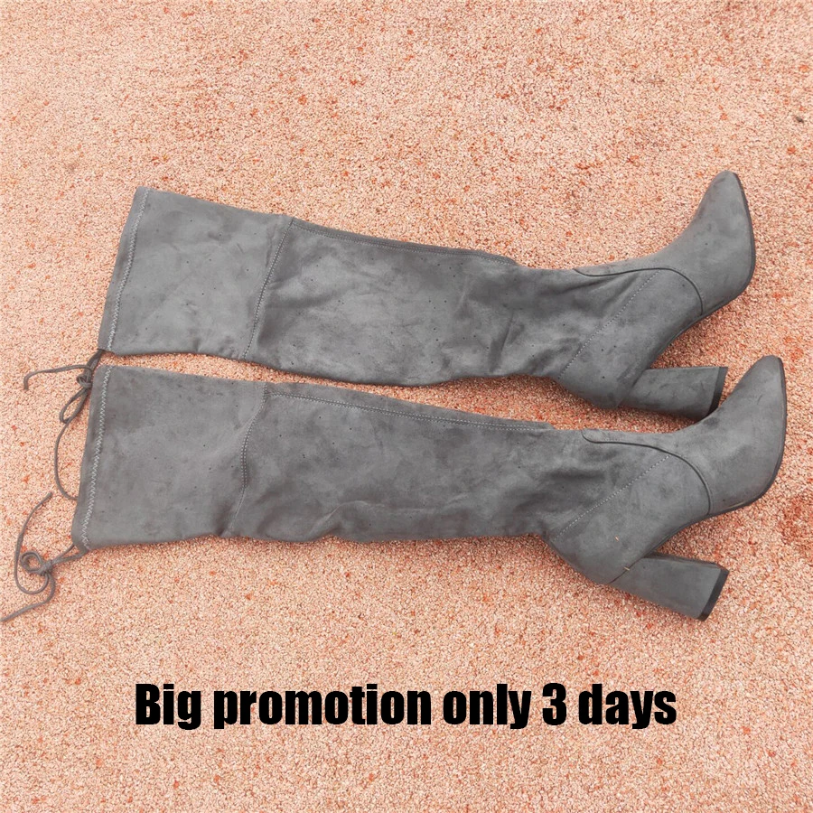 

heel over the knee Boots thigh high Woman Winter Season Low heel Square Boots