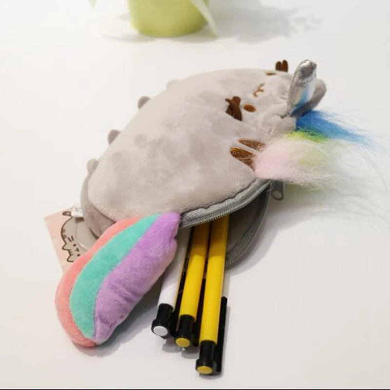 Чехол карандаш с радужным хвостом и единорогом для девочек милый плюшевый