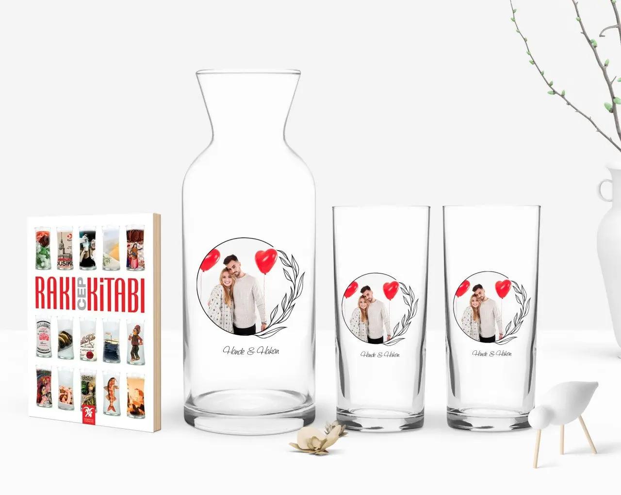 

Персонализированные красочные печатные фото двойной Arrack чашки графин и карманная книжка подарок Seti-25