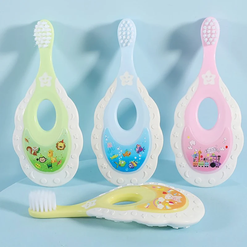 

Детская зубная щетка с мягкой нескользящей ручкой, мультяшный рисунок для малышей, детей, новорожденных, уход за полостью рта