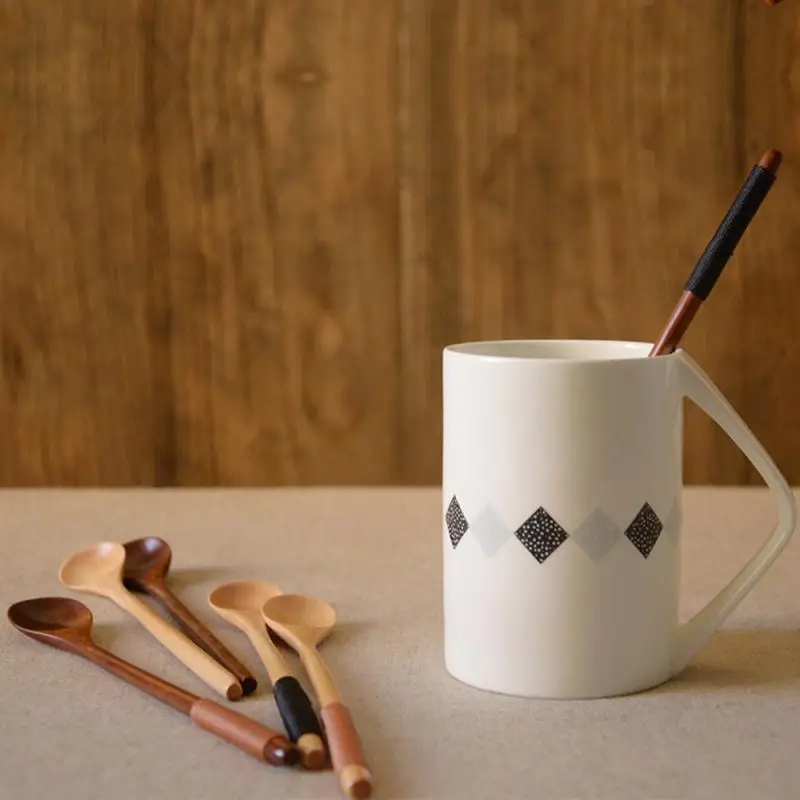 

Japanese Wooden Coffee Long Handle Spoon Environmentally Friendly Healthy Tableware Non-Toxic Kitchen Creative Solid Stir Stick