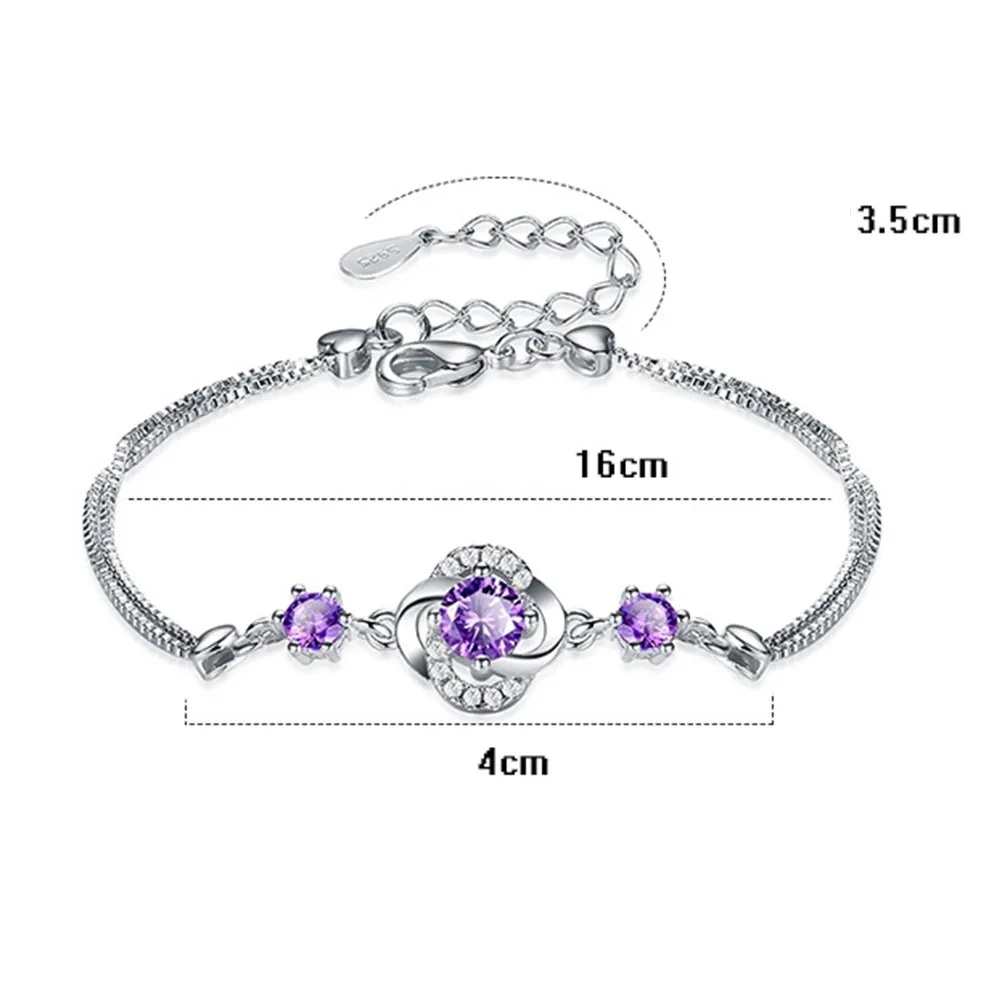 

NEHZY 925 sterling silver new women's fashion jewelry purple crystal zircon four-leaf clover flower bracelet length 16+3.5CM