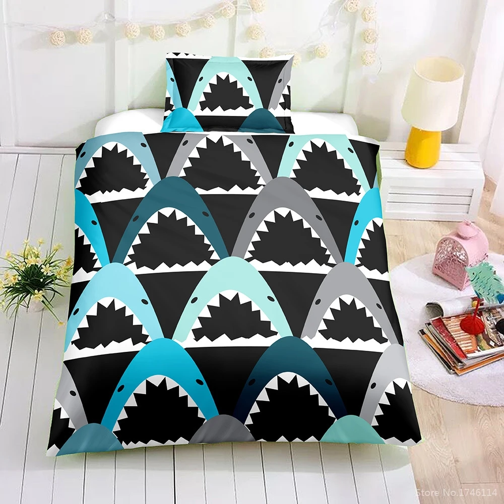 

3D Cartoon Cute Shark Shark Mouth Printed Duvet Cover Set Twin Full Queen King Size Bedding Set 2/3pcs Bed Linen Bedclothes Gift