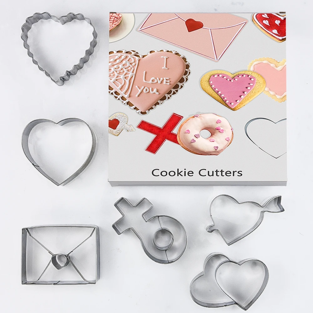 

6pcs Heart-shaped Cookie Cutter Biscuit Molds Stainless Steel Cake Baking Tools Heart Mold for Pastry Kitchen Tools Accessories