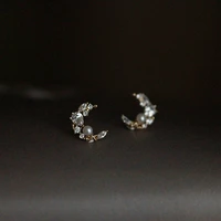 moveski real 925 sterling silver vintage zircon pearl moon stud earrings for women grace plating 14k gold fine jewelry