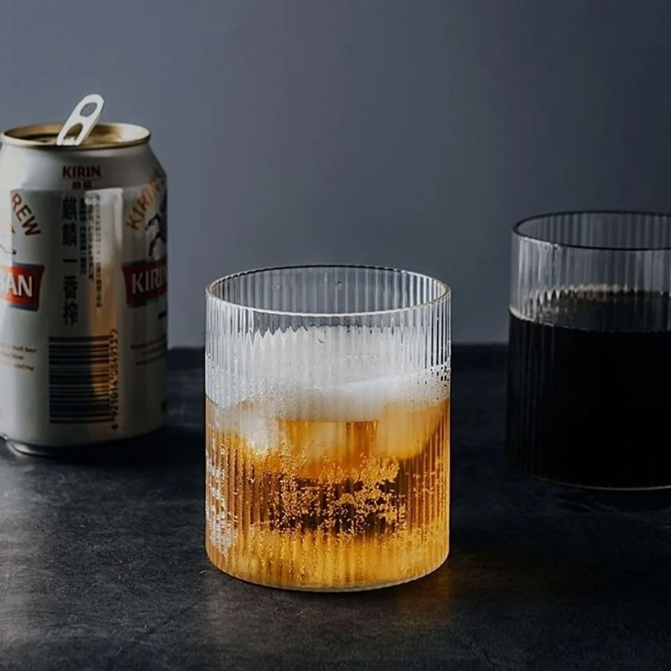 Taza de cristal de ondulación, vaso de agua transparente acanalado, resistente al calor, a rayas, para beber zumo, vasos de vino, 300ml