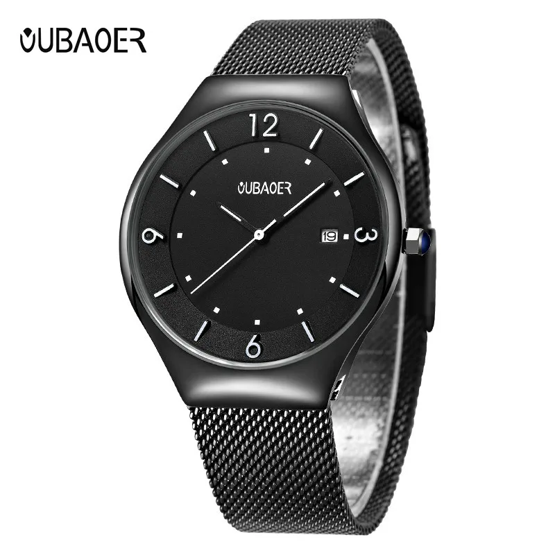

OUBAOEROB2009 men's casual quartz watch Japanese movement simple thin stainless steel watch