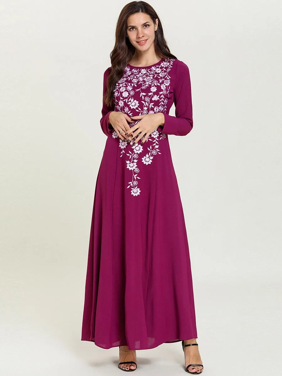 Женское мусульманское платье с цветочной вышивкой длинное хиджаб арабское