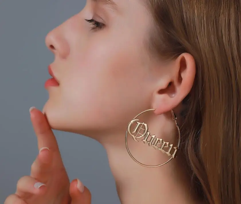 

European and American personality exaggerated round letter earrings cold wind and atmosphere queen queen earrings cross-border a