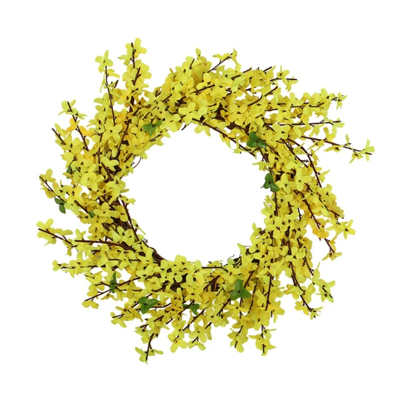 

45CM Artificial Primroses Winter Jasmine Wreath Yellow Flower Front Door Hanging Wreath Wedding Party Holiday Decor