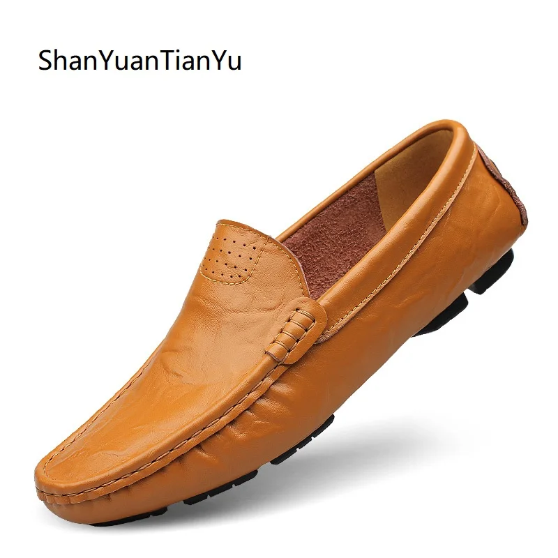 

Мокасины мужские из натуральной кожи, дышащие, без застежки, повседневные, для вождения, черные, большие размеры 48, 2021