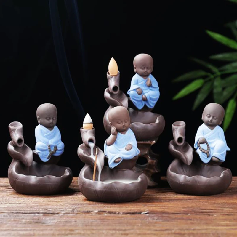 

Incense Burner Purple Clay Backflow Incense Burner Agarwood Censer Cute Monk Statue Home Decor Crafts Adornment Souvenir Gift
