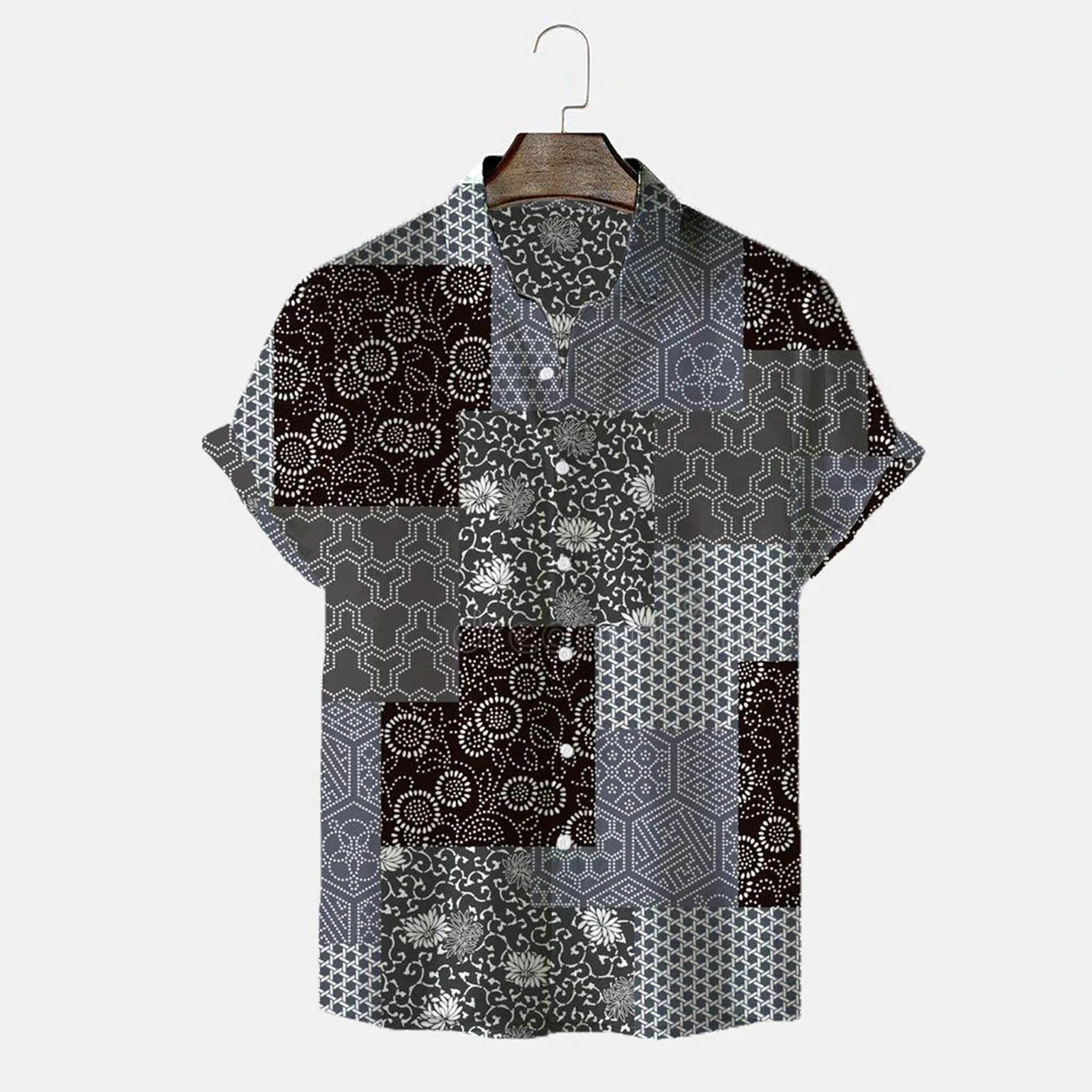 

70# Fashion Stand-up Collar Shirt 2021 Summer New Men's Slim Hawaiian Short Sleeve High-quality Summer Shirt Chemise Homme