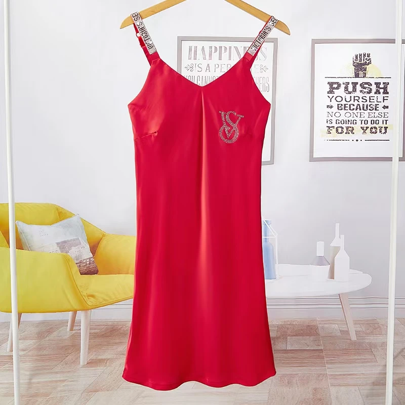 

2021 Female Satin Nightgown Lady Sexy Spaghetti Strap Night Dress Women Nighties Sleeveless Sleepwear Nightwear Bridesmaid Dress