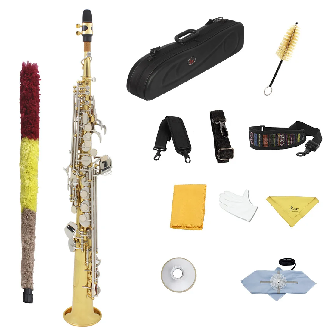 

Высший сорт B плоский тройной прямой саксофон золотой серебряный ключ сопрано Sax профессиональный логотип на заказ