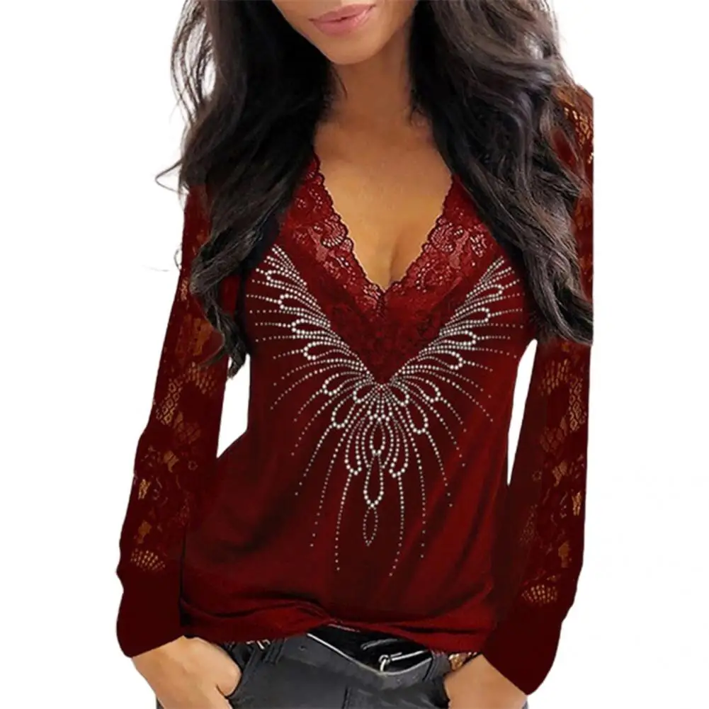 

Breathable Gorgeous See-through V Neck Autumn Top Sexy Spring Shirt Plus Size for Shopping
