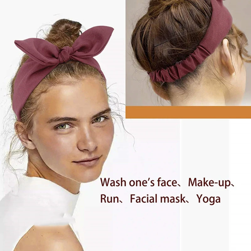 

Hot Selling Women Summer Rabbit Ears Headband Plain Color Soft Fabric Turban Bandana Elastic Hair Bands Girls Silk Knot Headband