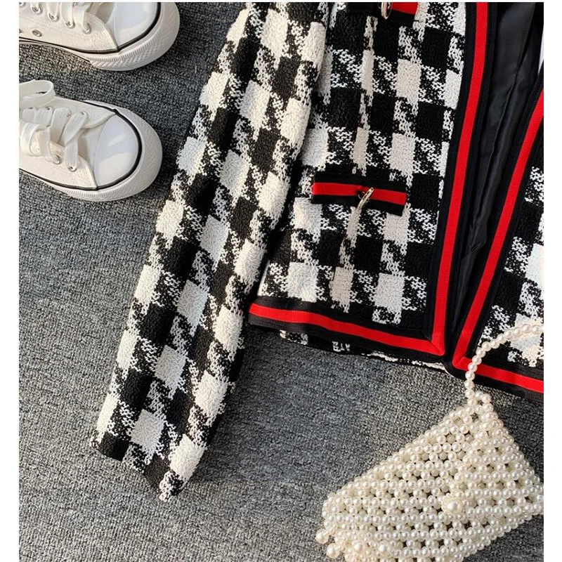 Женская одежда длинный рукав v образный вырез соединенный твидовый жакет