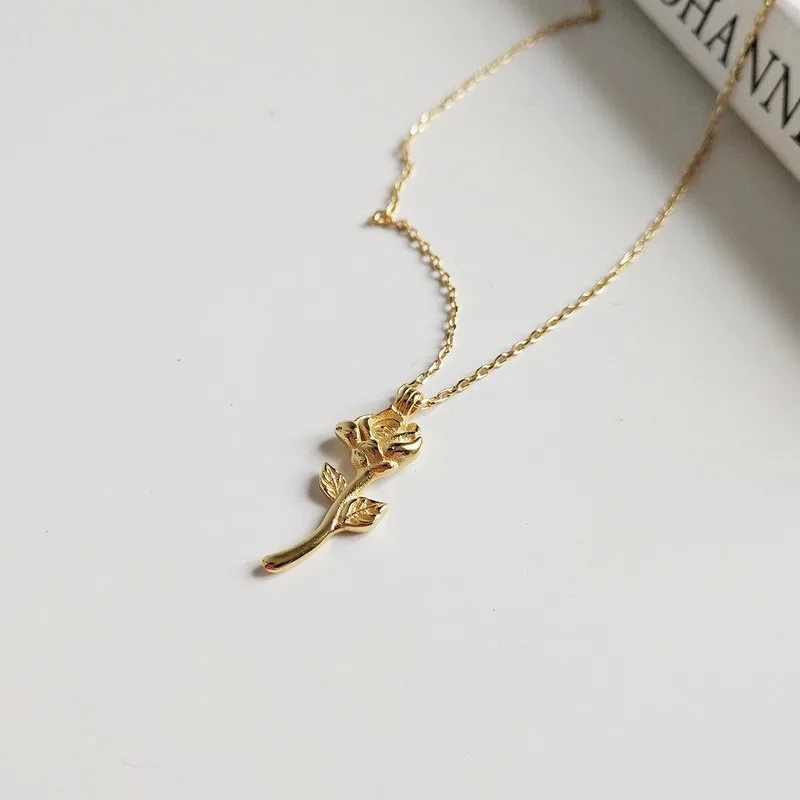 

925 Sterling Silver Plated 18K Gold Rose Elegant Wedding Fashion Party Retro Necklace Chain Luxury Jewelry for Women Gift New