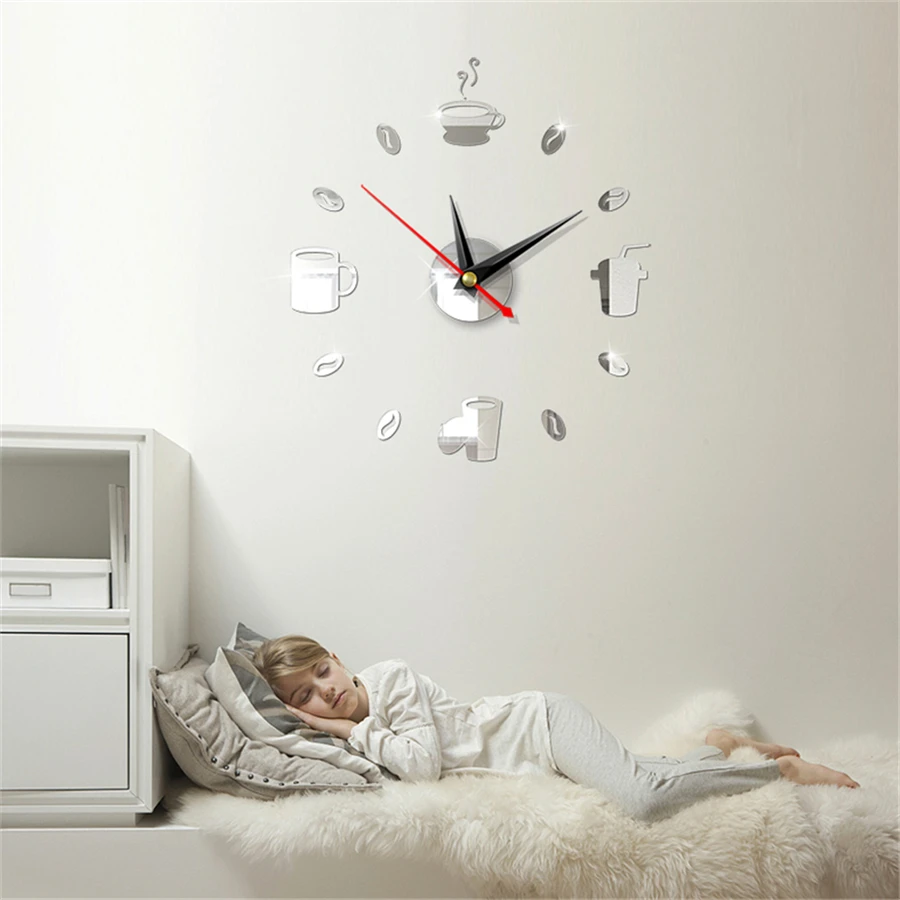 Кофе дизайн настенные часы для Гостиная акриловые зеркальные Diy 3d наклейки