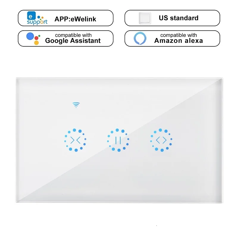 US Type White Умный дом, WiFi, электрические сенсорные жалюзи, занавес, переключатель Ewelink, приложение, голосовое управление, Alexa Echo, для механического ограничения, жалюзи, мотор - Цвет: US Type White