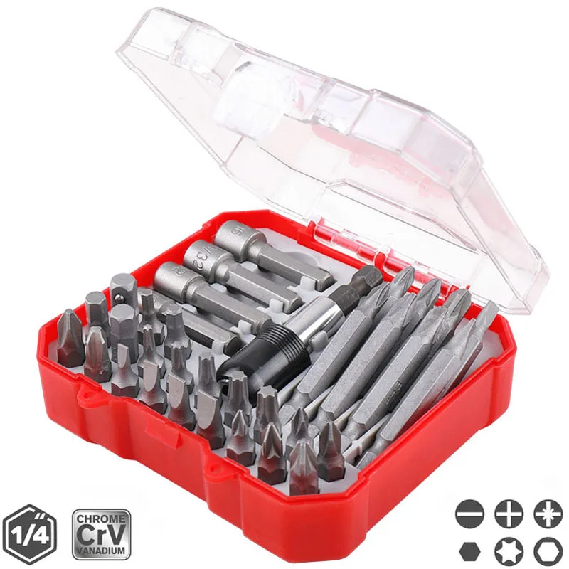 

34 In 1 Screwdriver Set CR-V Alloy 1/4 Inch 6.35mm Hex Shank Large Capacity Electric Screwdriver Bits Set For Hand Tools